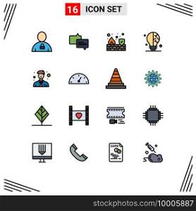 Set of 16 Modern UI Icons Symbols Signs for office, business, fire, science, bulb Editable Creative Vector Design Elements