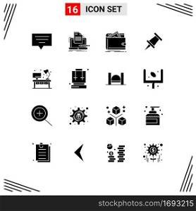 Set of 16 Modern UI Icons Symbols Signs for office, home, cash, pin, purse Editable Vector Design Elements