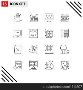 Set of 16 Modern UI Icons Symbols Signs for pan, cook, id, gdpr, security Editable Vector Design Elements