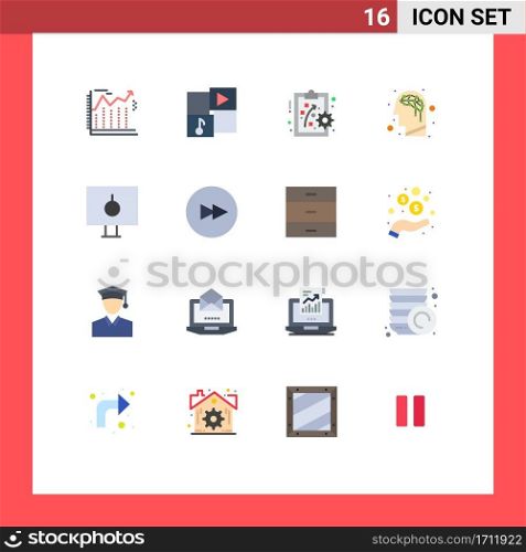 Set of 16 Modern UI Icons Symbols Signs for pc, locked, performance management, lock, brain Editable Pack of Creative Vector Design Elements