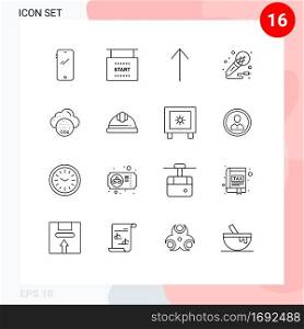 Set of 16 Modern UI Icons Symbols Signs for pollustion, night, start, studio, microphone Editable Vector Design Elements