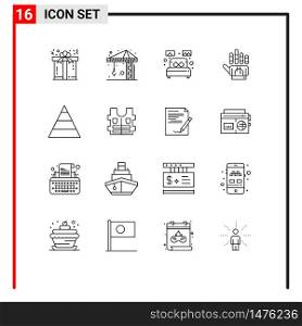 Set of 16 Modern UI Icons Symbols Signs for pyramid, technology, room, hand, tracking Editable Vector Design Elements