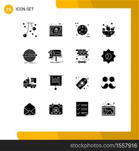 Set of 16 Modern UI Icons Symbols Signs for set, goal, astronomy, design, food Editable Vector Design Elements