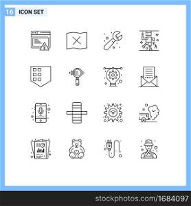 Set of 16 Modern UI Icons Symbols Signs for shield, protect, plumber, medical, hospital Editable Vector Design Elements