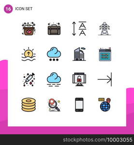 Set of 16 Modern UI Icons Symbols Signs for shine, river, font, day, transmission Editable Creative Vector Design Elements