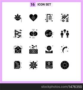 Set of 16 Modern UI Icons Symbols Signs for slider, marketing, add, management, chart Editable Vector Design Elements