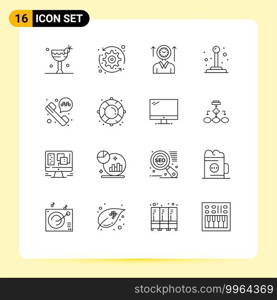 Set of 16 Modern UI Icons Symbols Signs for taxi call, switch, time, joystick, hours Editable Vector Design Elements