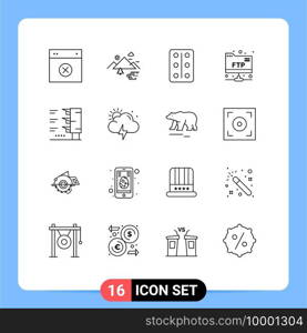 Set of 16 Modern UI Icons Symbols Signs for traffic light, ftp, clouds, folder, tablets Editable Vector Design Elements