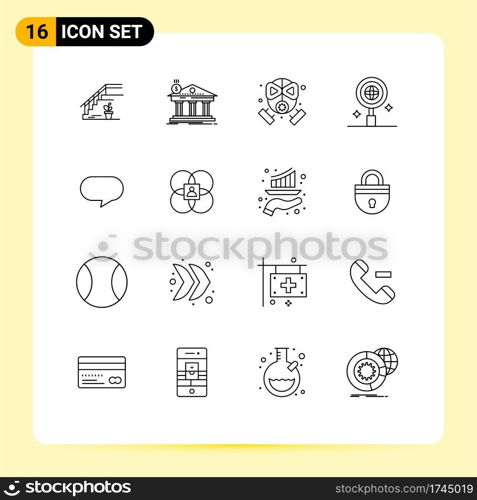 Set of 16 Modern UI Icons Symbols Signs for twitter, research, building, business, mask Editable Vector Design Elements