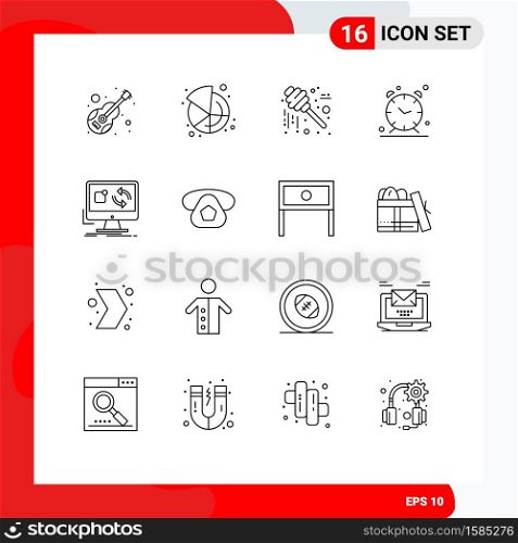 Set of 16 Modern UI Icons Symbols Signs for update, time, share, clock, thanksgiving Editable Vector Design Elements