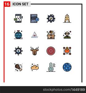 Set of 16 Modern UI Icons Symbols Signs for usa, chrysler, data, gear, hydro Editable Creative Vector Design Elements
