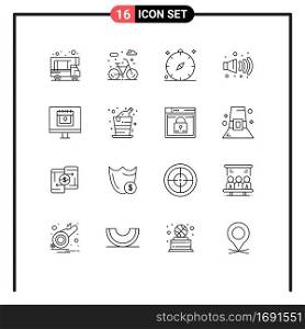 Set of 16 Modern UI Icons Symbols Signs for valentine, heart, holiday, calendar, noise Editable Vector Design Elements