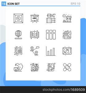 Set of 16 Modern UI Icons Symbols Signs for world, navigation, medicine, globe, living Editable Vector Design Elements