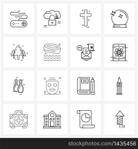 Set of 16 Simple Line Icons for Web and Print such as Christmas, space, protect, globe, Christianity Vector Illustration