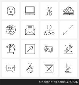 Set of 16 Simple Line Icons for Web and Print such as global, globe, labour, sweet, cake Vector Illustration