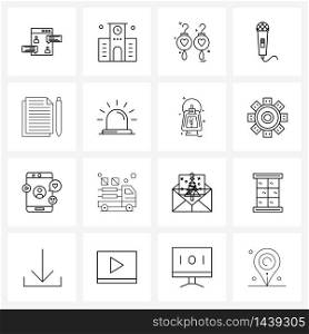 Set of 16 Simple Line Icons for Web and Print such as media, mic, university, microphone, mother Vector Illustration