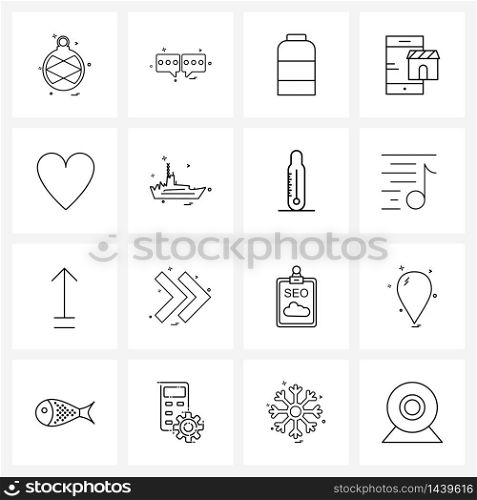Set of 16 Simple Line Icons for Web and Print such as shop, eshopping, sms, eshop, barber Vector Illustration