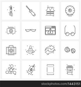 Set of 16 Simple Line Icons for Web and Print such as briefcase, eye, hardware, ball, construction Vector Illustration