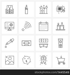 Set of 16 Simple Line Icons for Web and Print such as computer, monitor, unboxing, sms, messages Vector Illustration