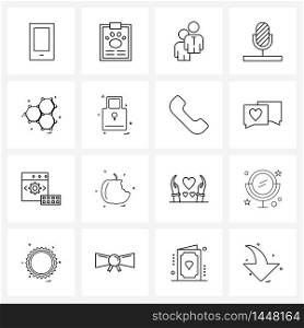 Set of 16 Simple Line Icons for Web and Print such as shell, podcasting, report, outdoor, activities Vector Illustration