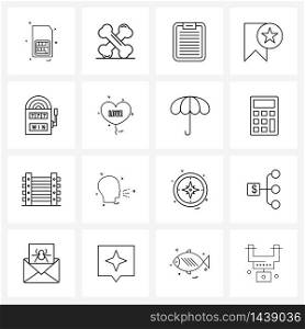 Set of 16 Simple Line Icons of bet, tag, document, label, stare Vector Illustration