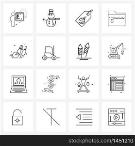 Set of 16 Simple Line Icons of bowling, sports, Christmas sale tag, zip, archive Vector Illustration