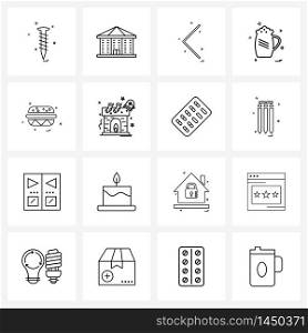 Set of 16 Simple Line Icons of burger, drink, arrow, food, Vector Illustration