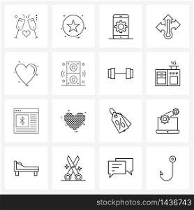 Set of 16 Simple Line Icons of heart, user interface, engineering, ui, planning Vector Illustration