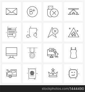 Set of 16 Simple Line Icons of internet, web layout, remove, web, Halloween Vector Illustration