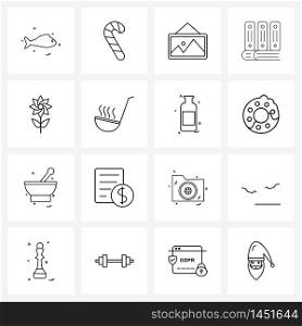 Set of 16 Simple Line Icons of leaf, literature, gallery, library, books Vector Illustration