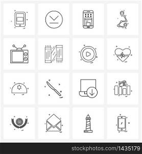 Set of 16 Simple Line Icons of television, location, mobile, gps, destination Vector Illustration