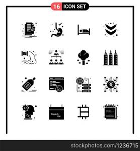 Set of 16 Solid Style Icons for web and mobile. Glyph Symbols for print. Solid Icon Signs Isolated on White Background. 16 Icon Set.. Creative Black Icon vector background