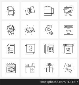 Set of 16 UI Icons and symbols for gdpr, security, currency, graph, board Vector Illustration