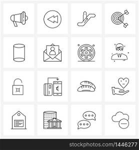 Set of 16 UI Icons and symbols for geometry, cylinder, escalator, arrow, target Vector Illustration