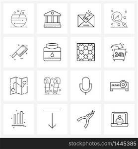 Set of 16 UI Icons and symbols for kit, cream, promotion, butcher, knife Vector Illustration