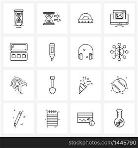 Set of 16 UI Icons and symbols for kit, gallery, ruler, seo, screen Vector Illustration