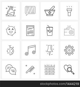 Set of 16 UI Icons and symbols for laughing, emote, food, emoji, light Vector Illustration