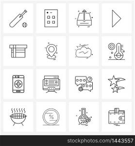 Set of 16 UI Icons and symbols for navigation, gift, internet, box, right Vector Illustration