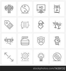 Set of 16 UI Icons and symbols for pdf, file format, monitor, file extension, file Vector Illustration