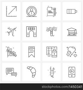 Set of 16 Universal Line Icons of aero plane, simple, user, charging, pencil Vector Illustration
