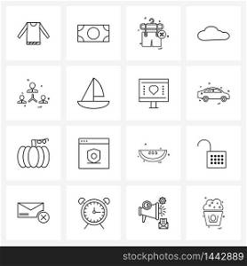 Set of 16 Universal Line Icons of profile, cloudy, shopping, season, cloud Vector Illustration