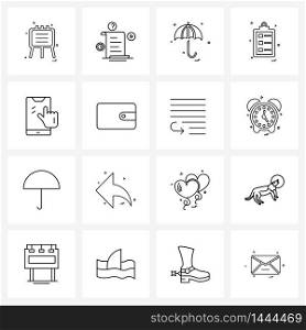 Set of 16 Universal Line Icons of screen, cursor, rain, choose, clipboard Vector Illustration