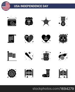 Set of 16 USA Day Icons American Symbols Independence Day Signs for text  military  men  medal  award Editable USA Day Vector Design Elements