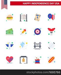 Set of 16 USA Day Icons American Symbols Independence Day Signs for amearican; dollar; invitation; party; celebrate Editable USA Day Vector Design Elements