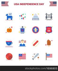 Set of 16 USA Day Icons American Symbols Independence Day Signs for american  city  garland  building  wisconsin Editable USA Day Vector Design Elements