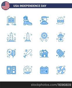 Set of 16 USA Day Icons American Symbols Independence Day Signs for sight  landmark  hat  meal  fast Editable USA Day Vector Design Elements