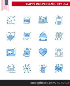 Set of 16 USA Day Icons American Symbols Independence Day Signs for american  summer  gate  drink  usa Editable USA Day Vector Design Elements