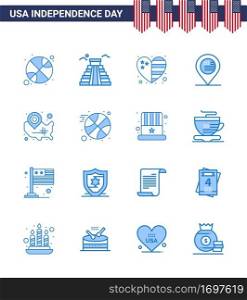Set of 16 USA Day Icons American Symbols Independence Day Signs for states  sign  heart  map  american Editable USA Day Vector Design Elements