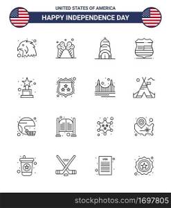Set of 16 USA Day Icons American Symbols Independence Day Signs for american  award  building  achievement  usa Editable USA Day Vector Design Elements