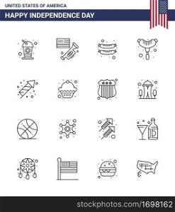 Set of 16 USA Day Icons American Symbols Independence Day Signs for muffin  cake  food  holiday  festivity Editable USA Day Vector Design Elements
